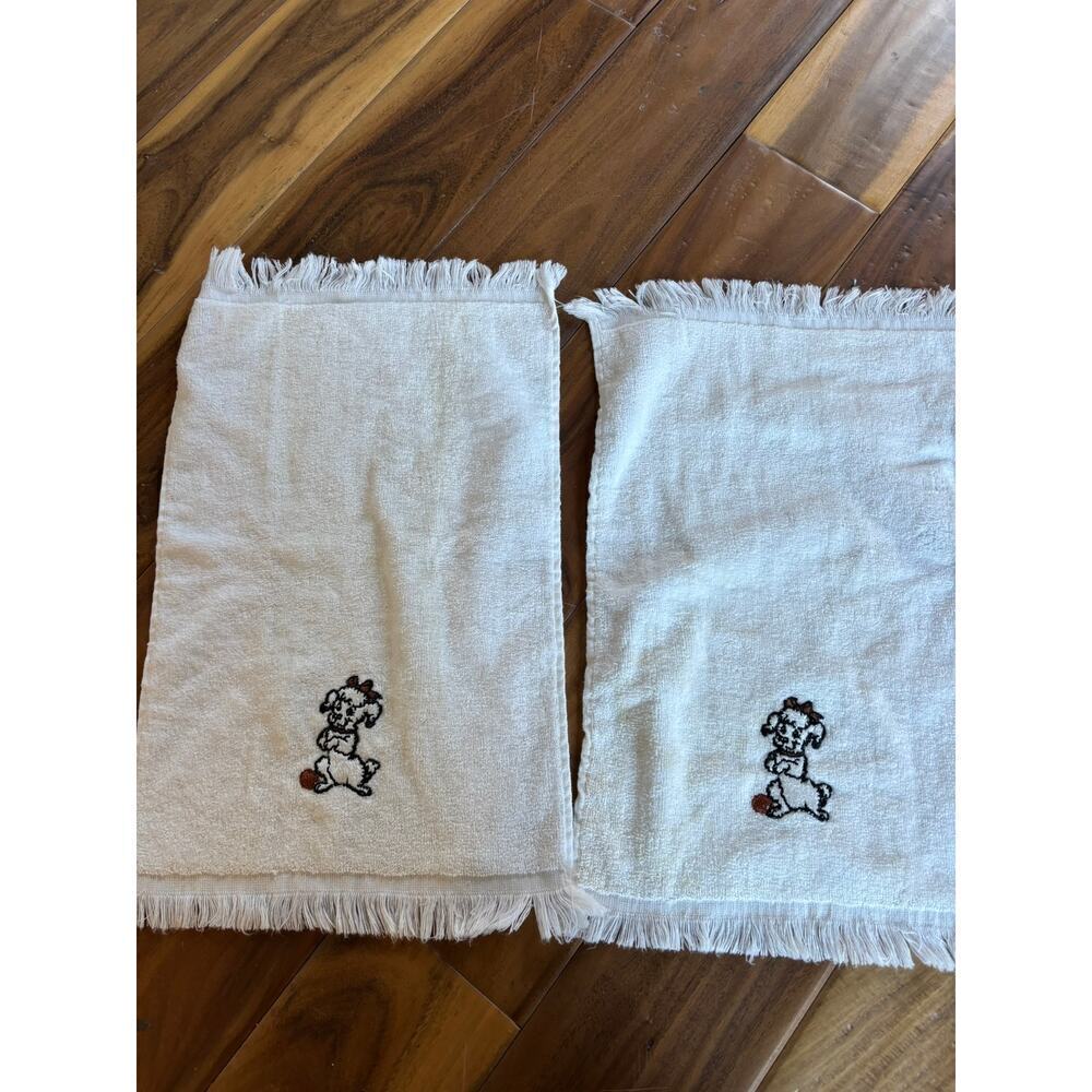 Vintage Cannon Embroidered Poodle Hand Towels